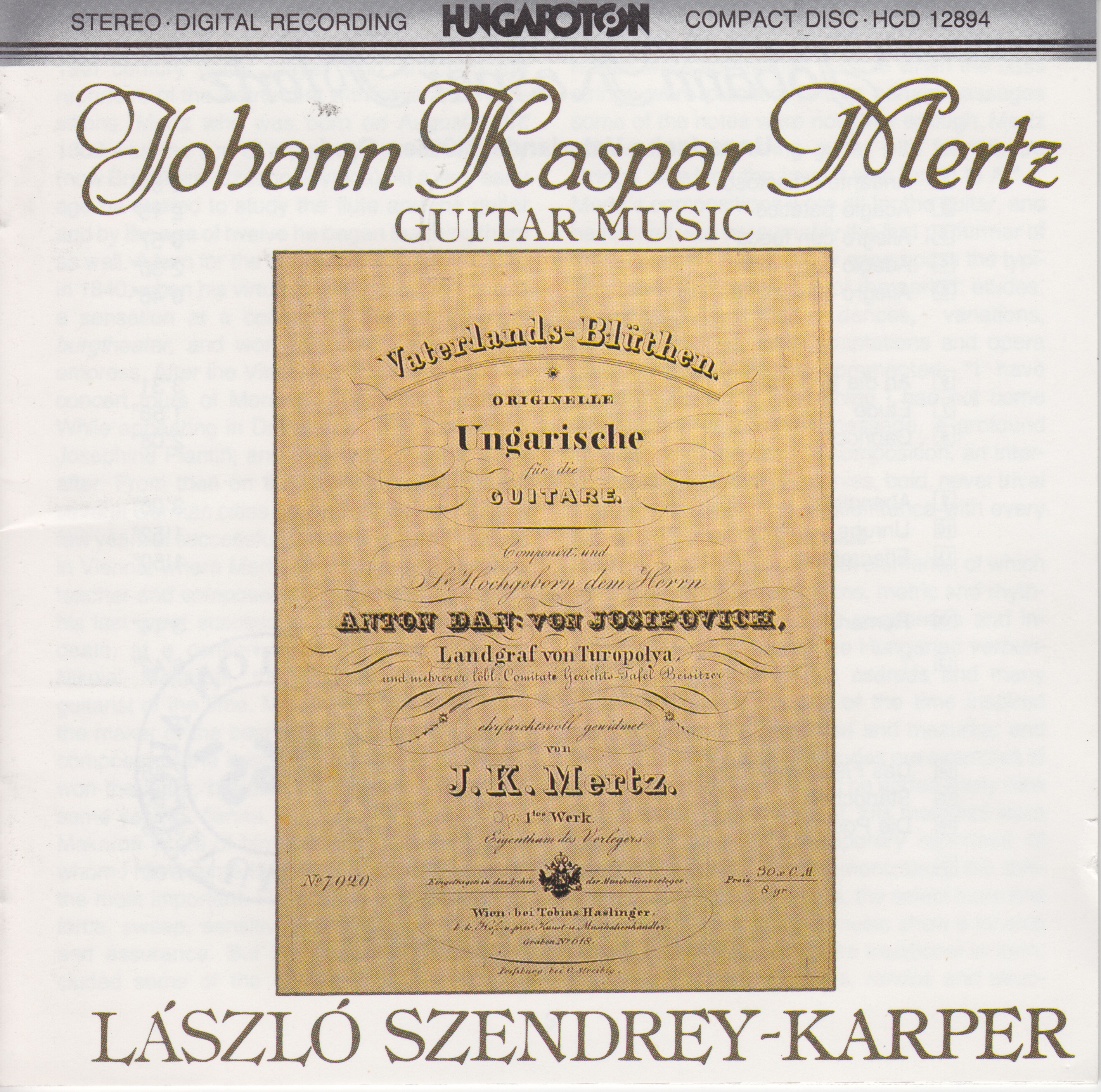 J. K. Mertz: Guitar Music album cover