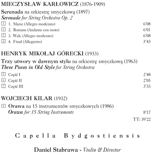 Karlowicz, M.: Serenade, Op. 2 - Gorecki, H.: 3 Pieces in Old Style - Kilar, W.: Orawa album cover