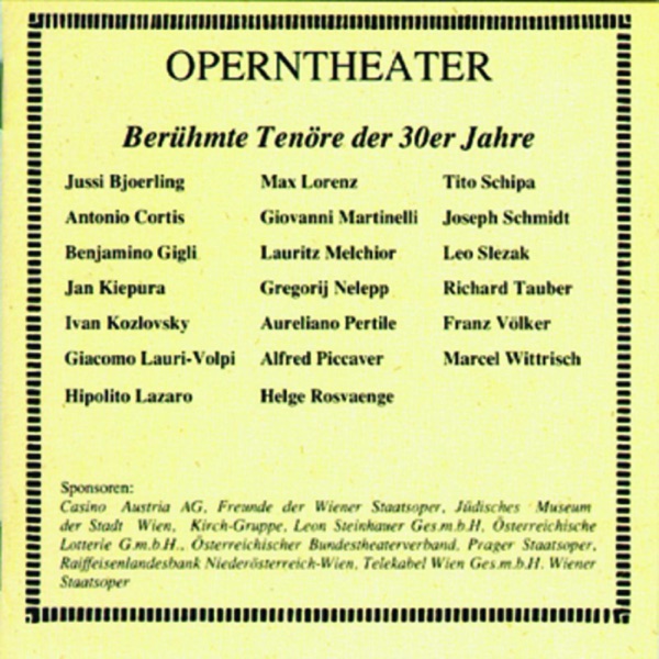 Operntheater - Berühmte Tenöre Der 30er Jahre album cover