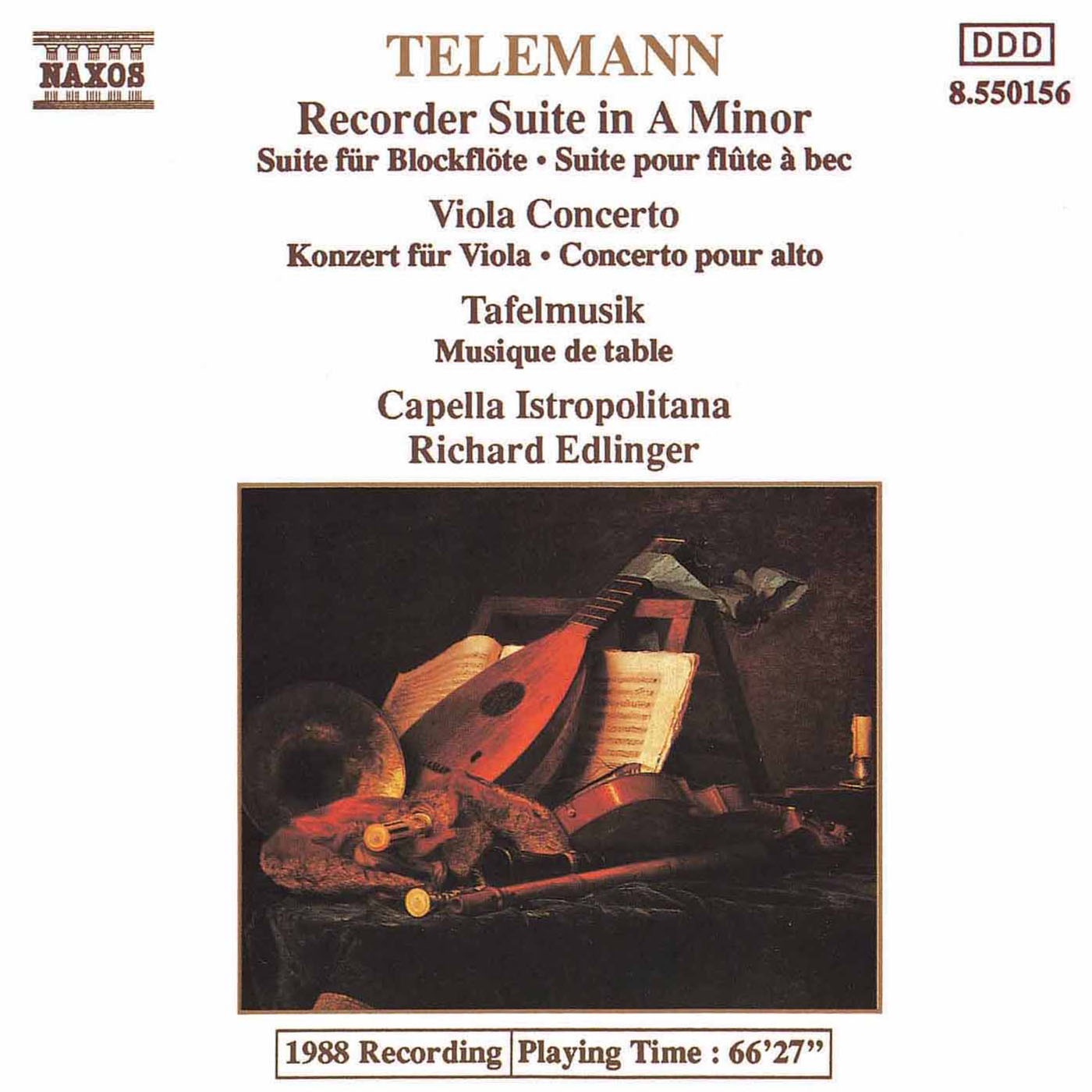 Telemann: Viola Concerto - Recorder Suite in A Minor - Tafelmusik album cover