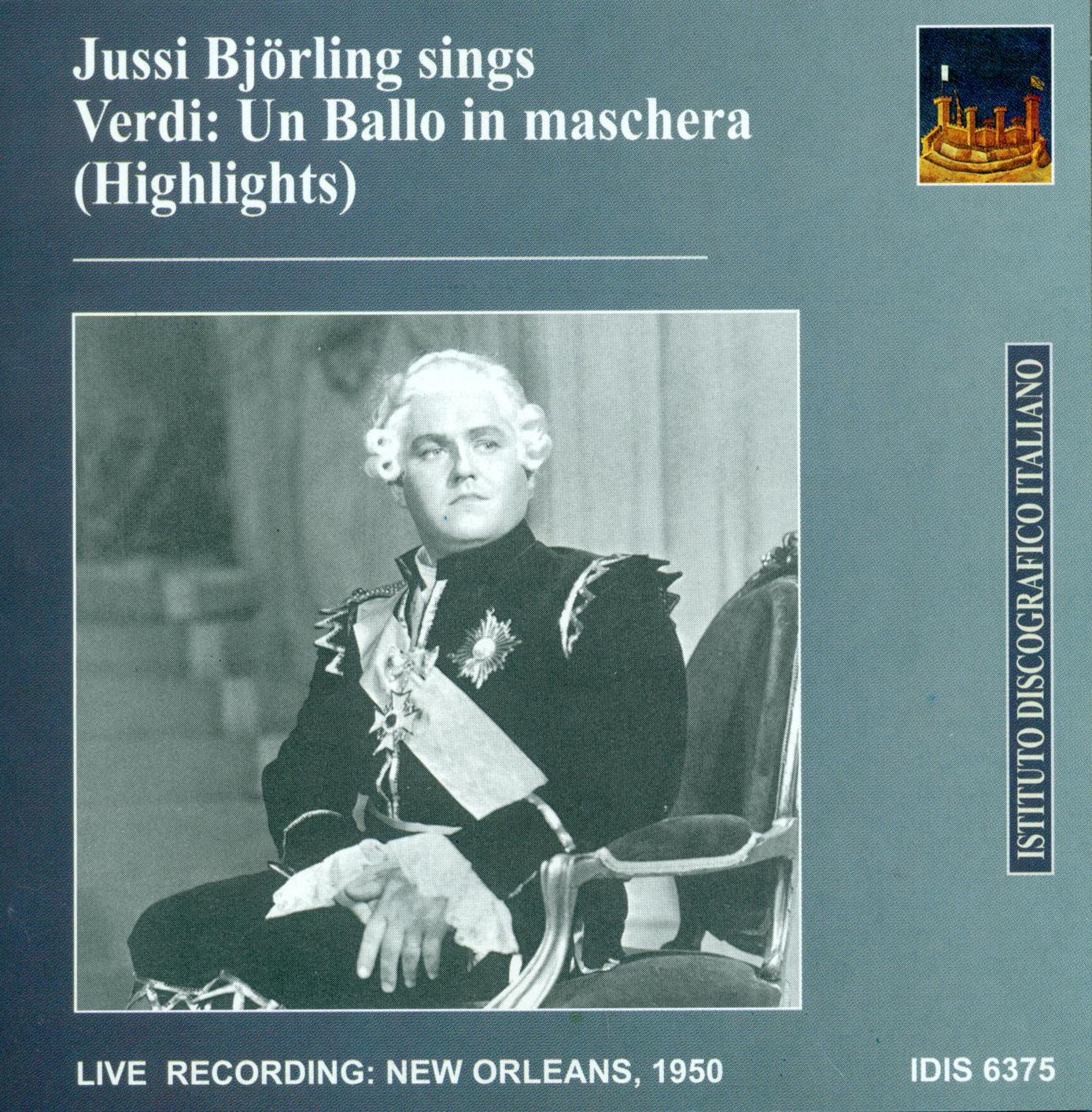 Verdi, G.: Un Ballo in Maschera (Highlights) (Bjorling) (1950) album cover