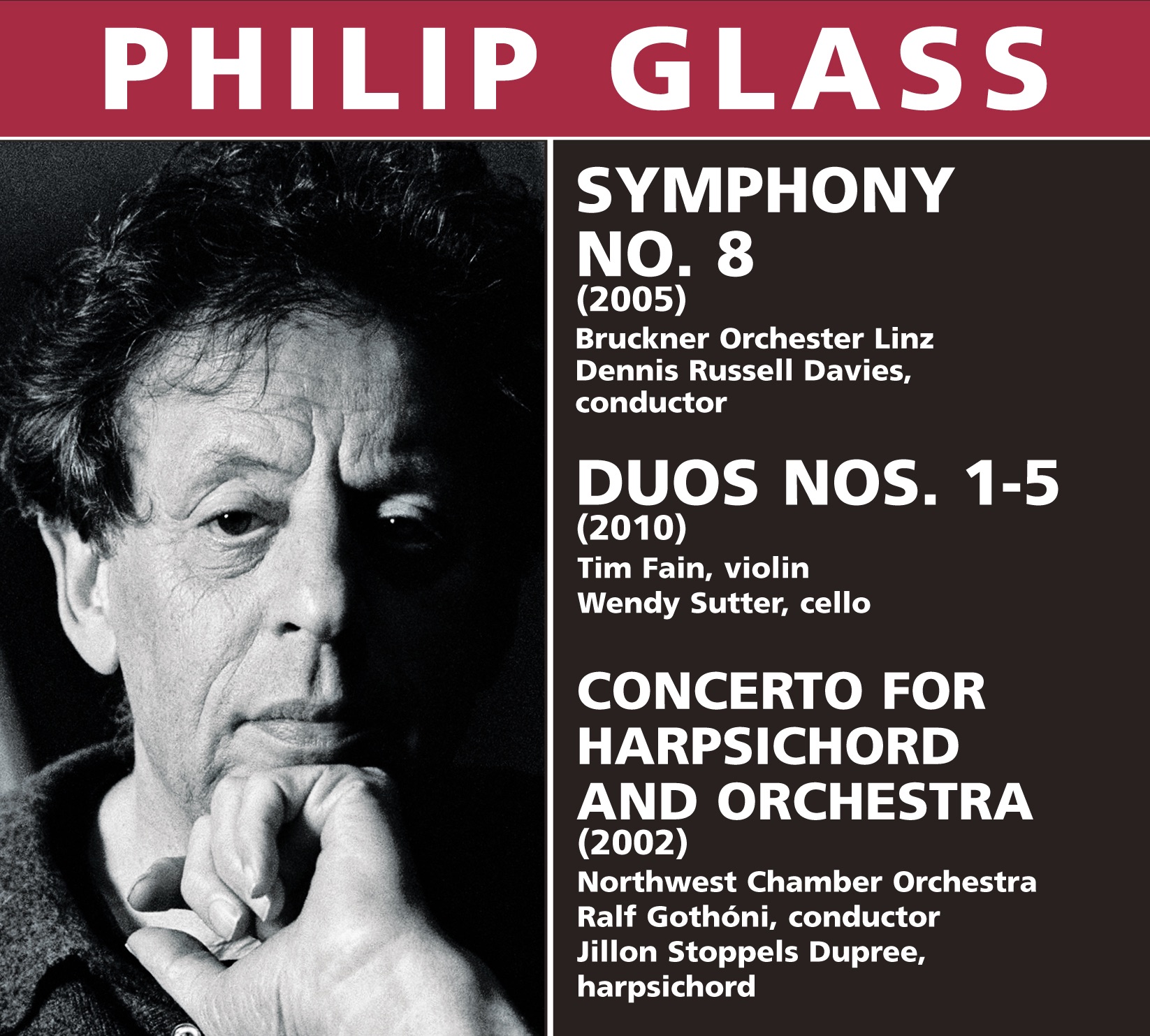 Philip Glass: Symphony No. 8, Duos Nos. 1-5, Harpsichord Concerto album cover