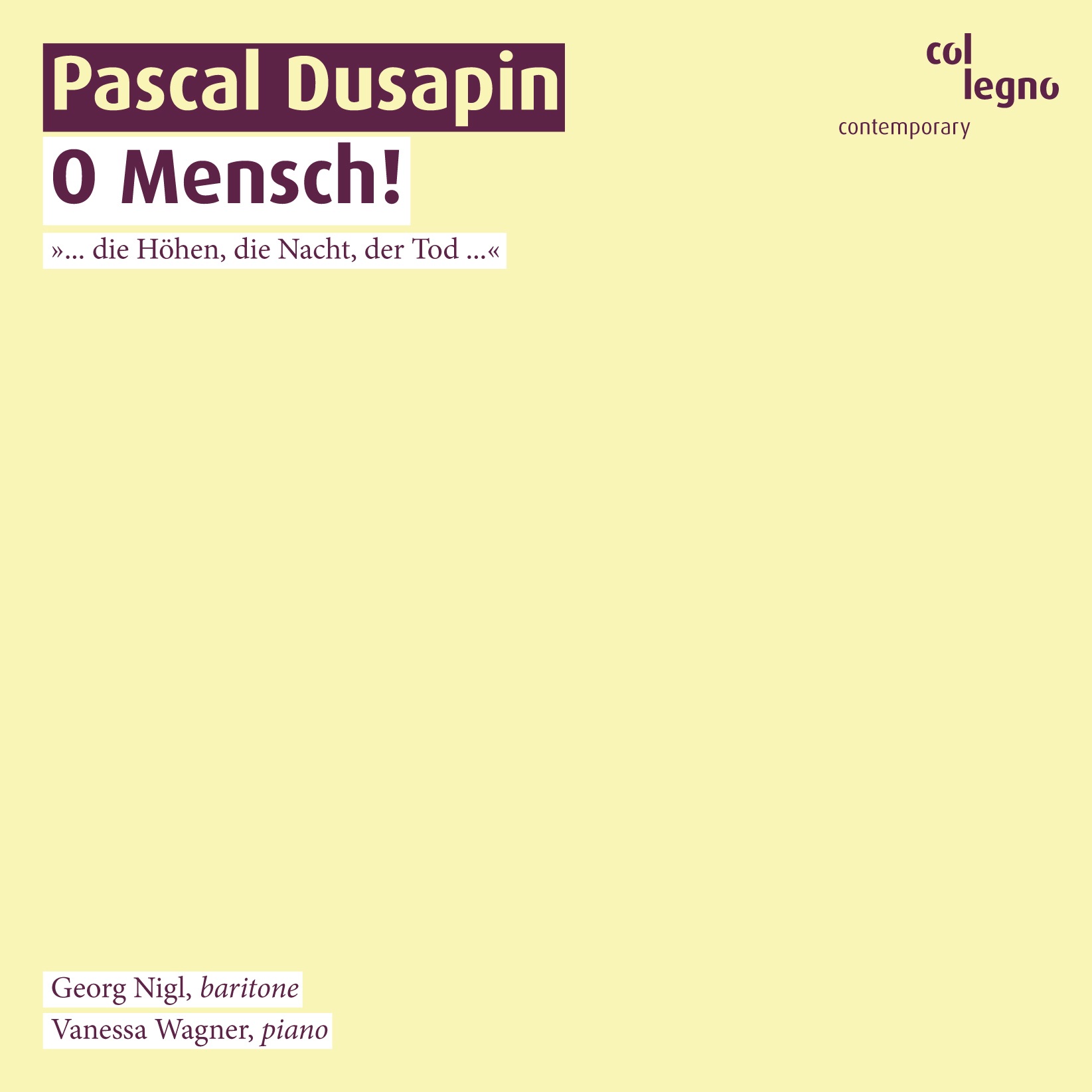 Pascal Dusapin: O Mensch! album cover