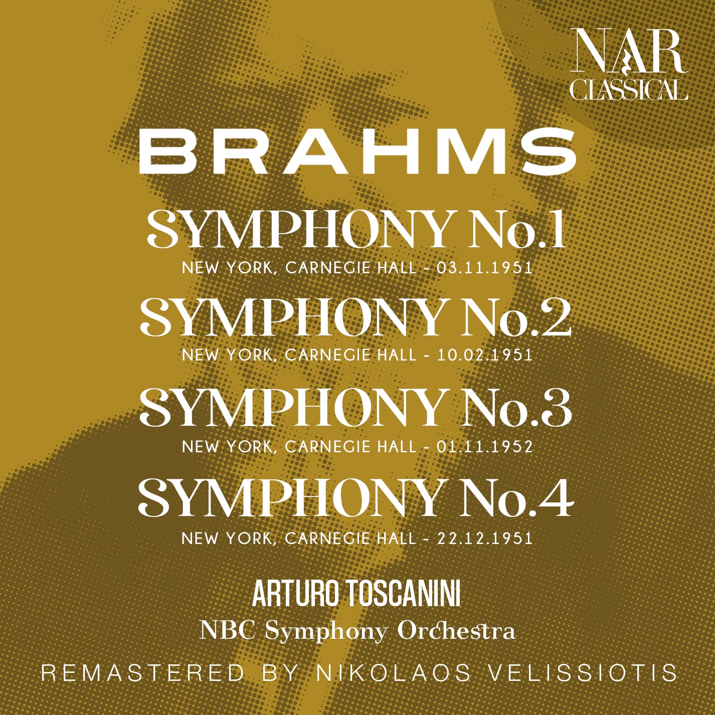 BRAHMS: SYMPHONY No. 1, No. 2, No.3 , No.4 album cover