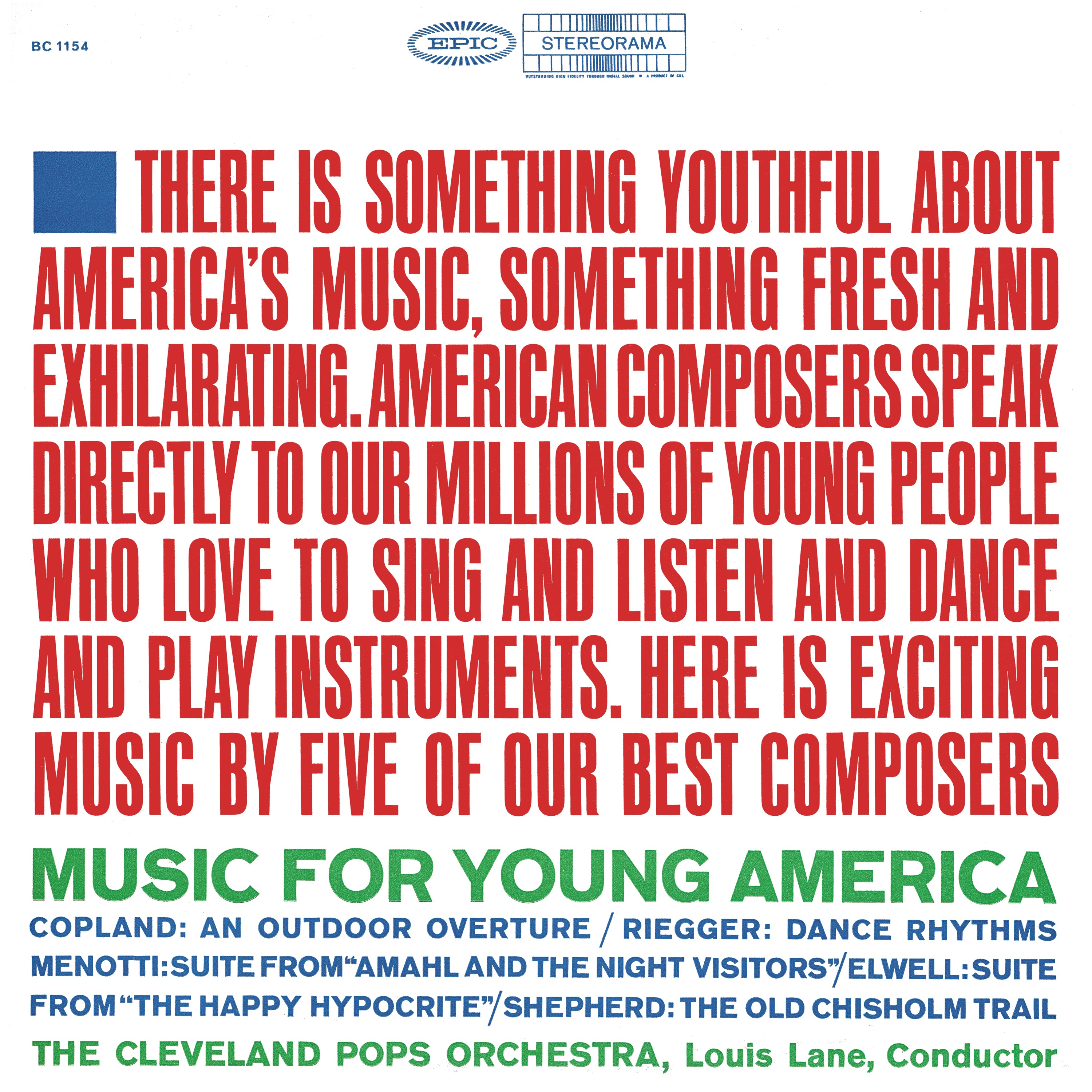 Music for Young America: Works by Copland & Menotti & Riegger & Elwell & Shepherd (2024 Sony Music E album cover